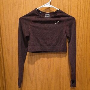 Gymshark Burgundy Marled Long Sleeve Crop Top